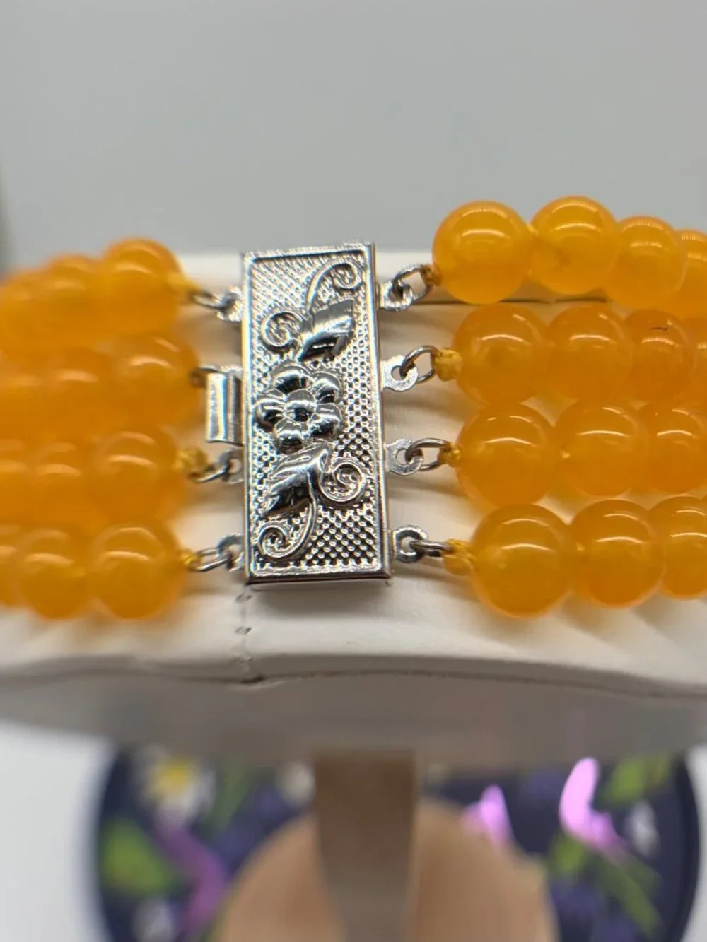Rare Heavy 145g Vintage Honey Jade Multi-Strand Necklace • 14K White Gold Filled